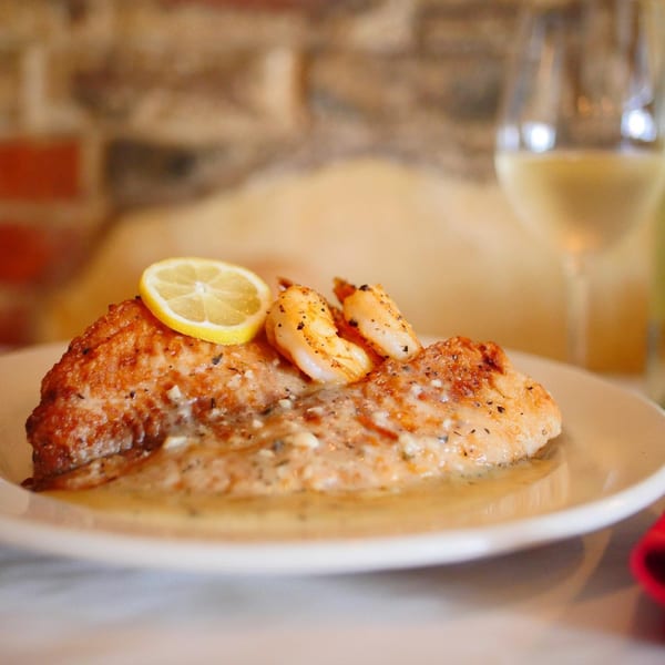 Pignetti's Italian restaurant's salmon and shrimp dish with lemon and white wine.